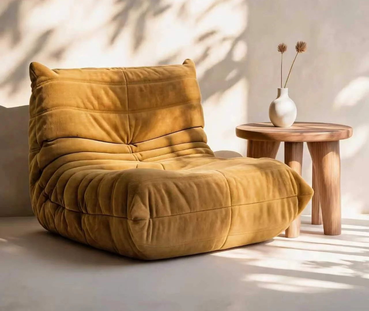 Client-supplied mustard compression sofa in a living room